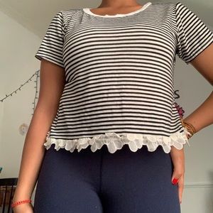Black and White striped crop top